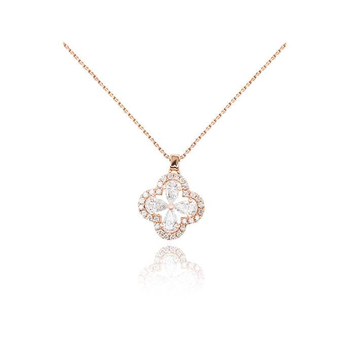 Colgante Trébol 4 Hojas Oro Rosa 18k y Diamantes