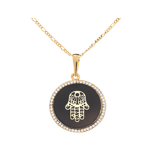 Colgante onix mano fatima oro 18k