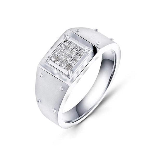 Mini Sello Oro Blanco 18K con Diamantes Princesa