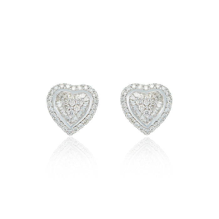 Pendientes Corazón Oro Blanco 18K con Diamantes