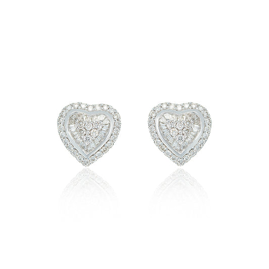 Pendientes Corazón Oro Blanco 18K con Diamantes