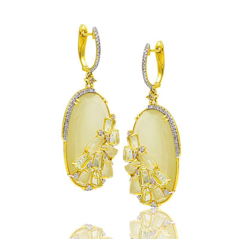 Pendientes ELISA Con Cuarzo Lima En Oro 18K