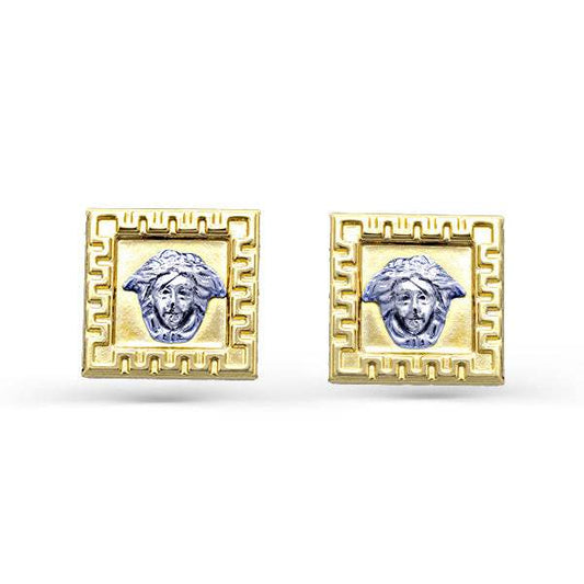 Pendientes Medusa Cuadrado Bicolor Oro 18K