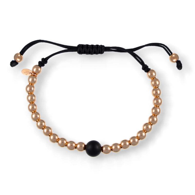Pulsera Macramé Oro Rosa 18K  y Ónix Mate