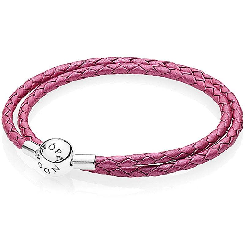 Pulsera Pandora Moments Cuero Trenzado Rosa Talla1
