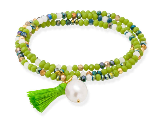 Pulsera ZEN NEÓN PISTACHO con perla marina garcia 