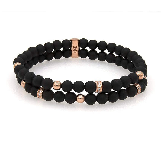 Pulsera doble elástica con ónix y circonitas
