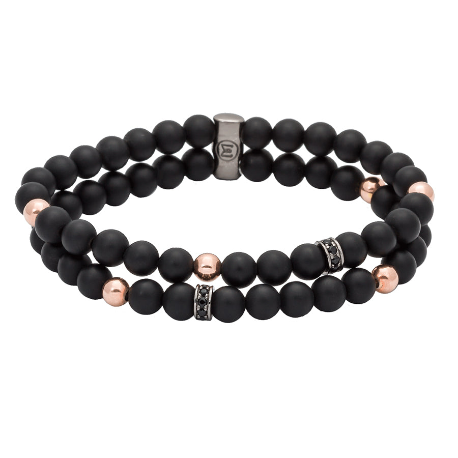Pulsera en Plata Con Baño Oro Rosa Y Onix