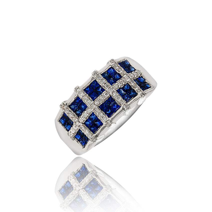 Sortija Claudia de Zafiros y Diamantes -Oro Blanco