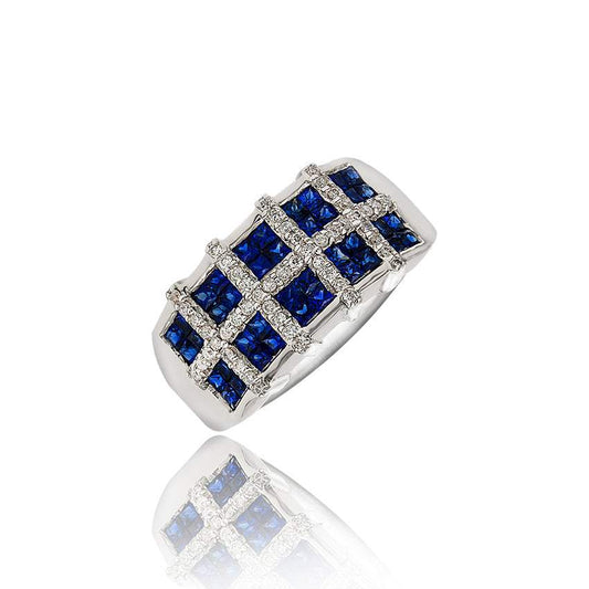 Sortija Claudia de Zafiros y Diamantes -Oro Blanco