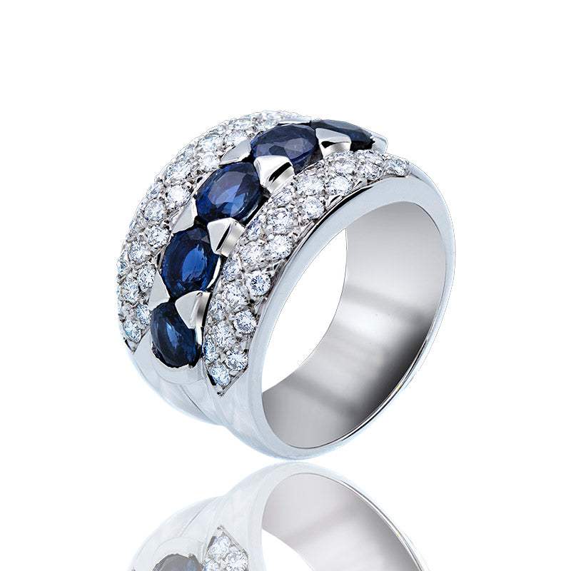 Sortija Cleopatra: Zafiros y Diamantes en Oro 18k