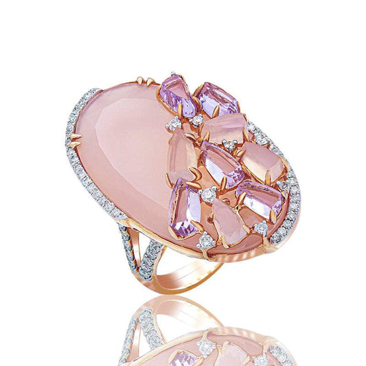 Sortija Elisa Con Cuarzo Rosa en Oro Rosa 18K