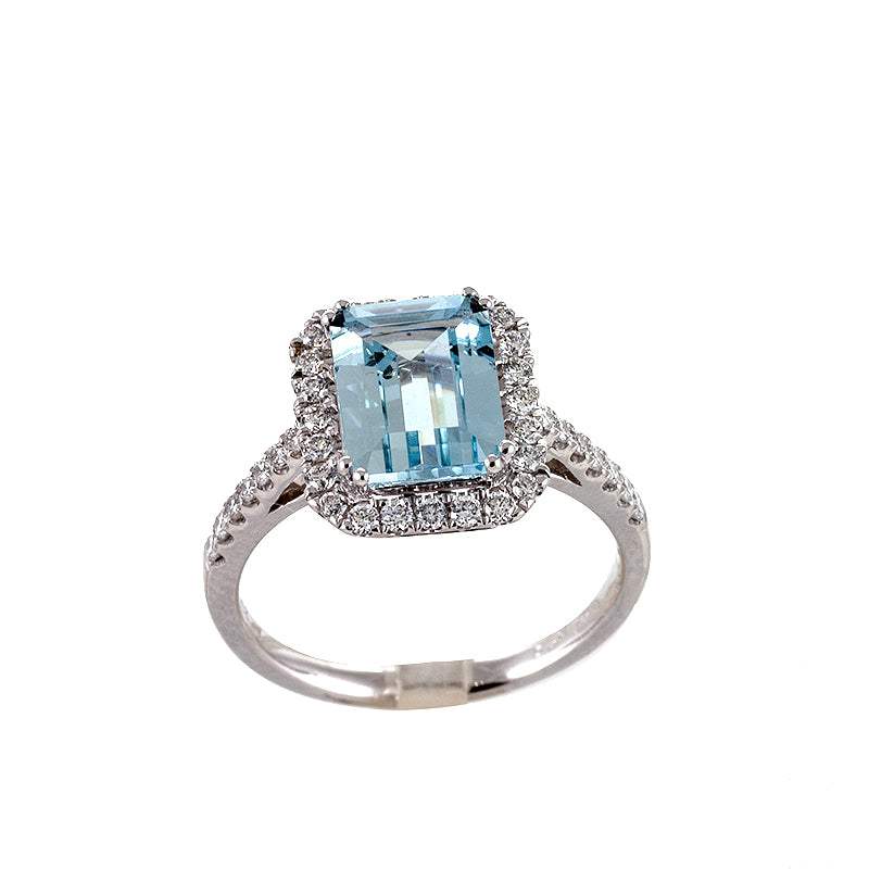 Sortija Oro Blanco Aguamarina y Diamantes
