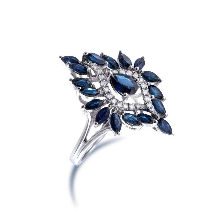 Sortija Zafiro Y Diamantes oro Blanco 18k