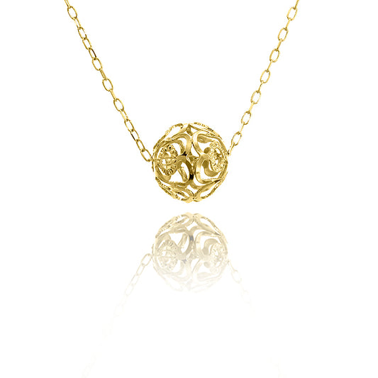 Gargantilla Bola Calada Corazón Oro Amarillo 18k