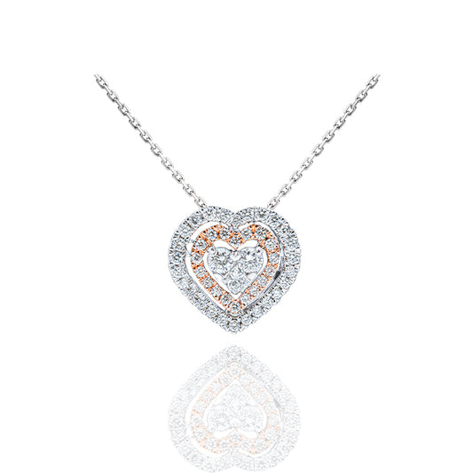 Colgante Corazón Oro Blanco y Rosa con Diamantes