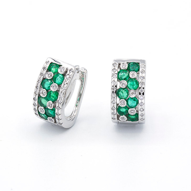 Emerald and Diamond Half Hoop Earrings