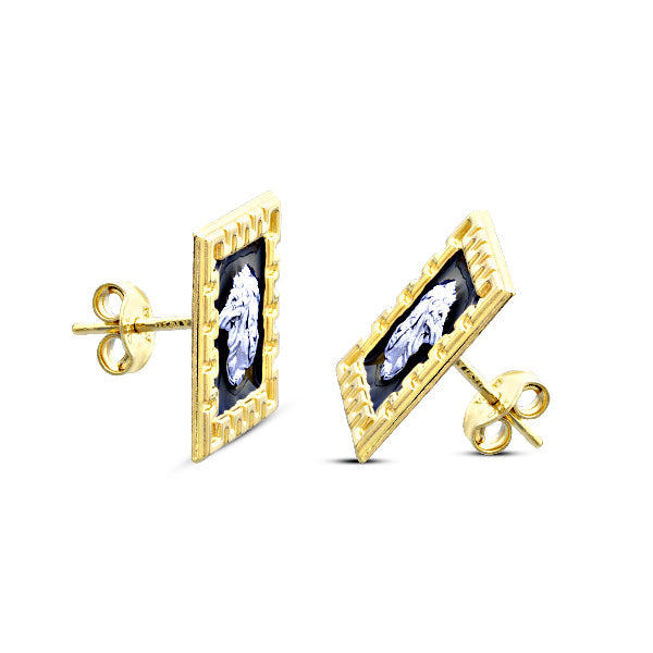 Medusa Square Enamel 18K Gold Earrings