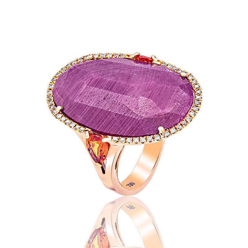 Sortija Victoriano Con Ruby Y Diamantes Oro Rosa