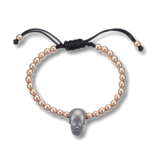 Pulsera Macramé Oro Rosa 18k Calavera Oro Negro