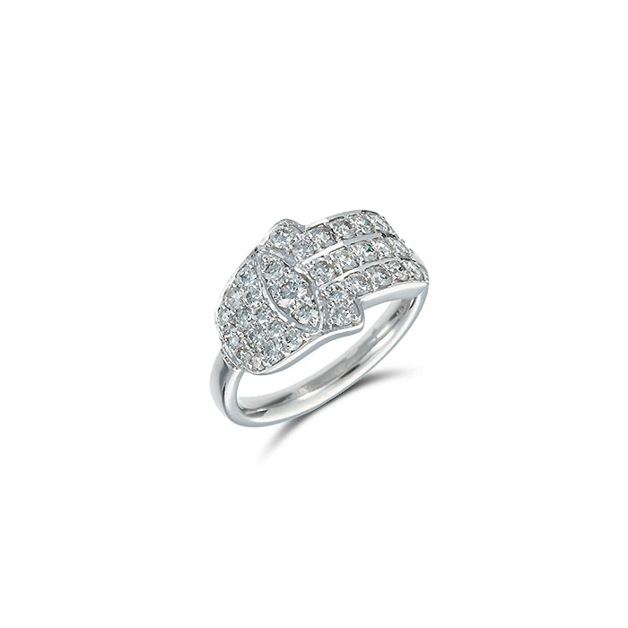 Anillo Hamsa de Diamantes en Oro Blanco 14K