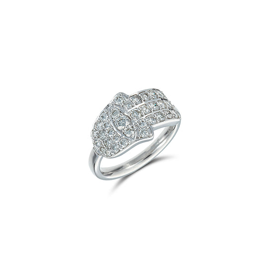 Anillo Hamsa de Diamantes en Oro Blanco 14K