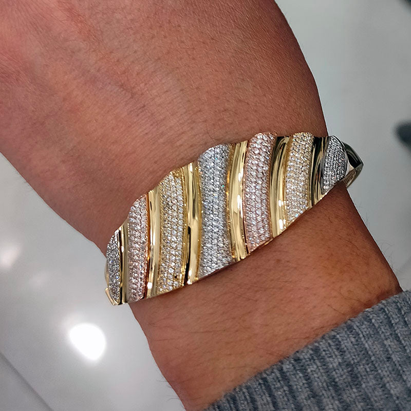 Rigid Tricolor 18K Gold Bracelet with Zircons