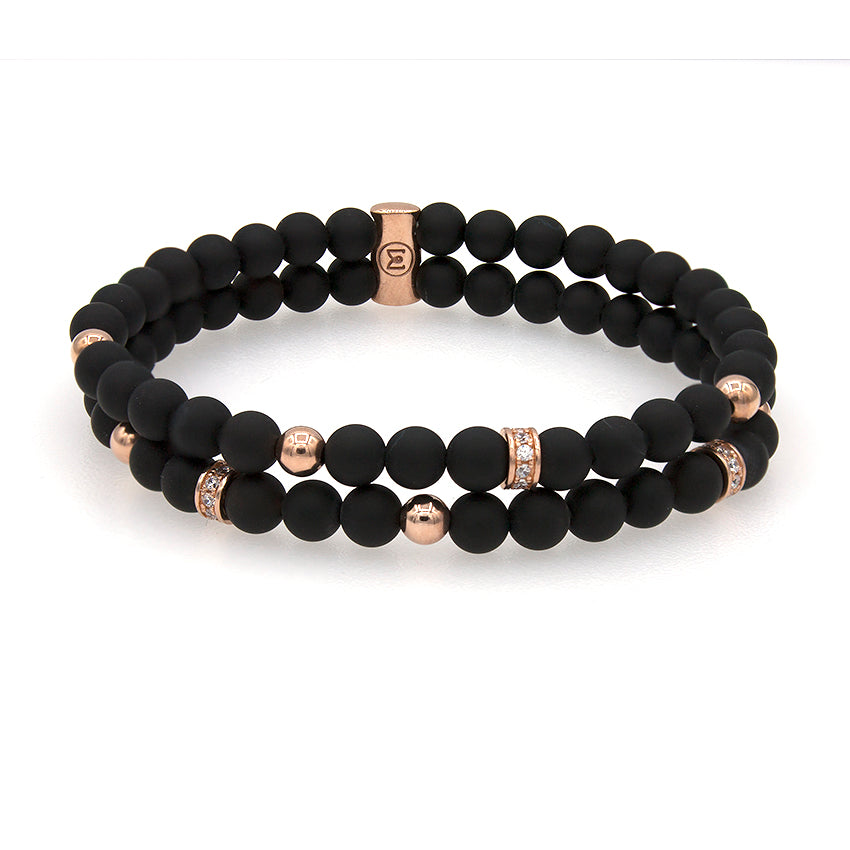 Double elastic bracelet with onyx and zircons