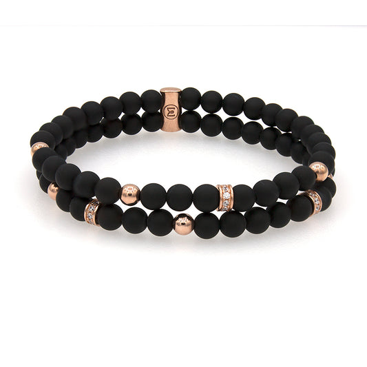 Pulsera doble elástica con ónix y circonitas