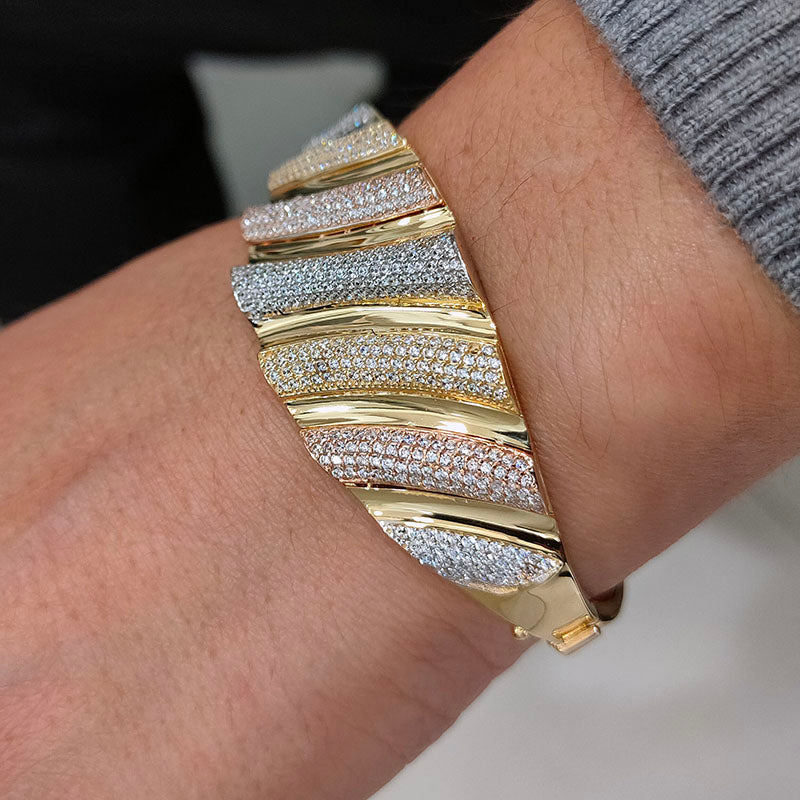 Rigid Tricolor 18K Gold Bracelet with Zircons