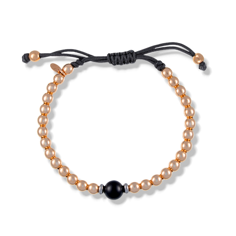 Pulsera Macramé Oro Rosa y Ónix Negro Natural