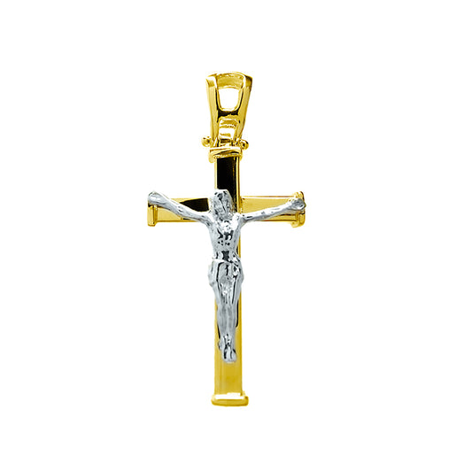 Square Cross in Yellow Gold With White Christ