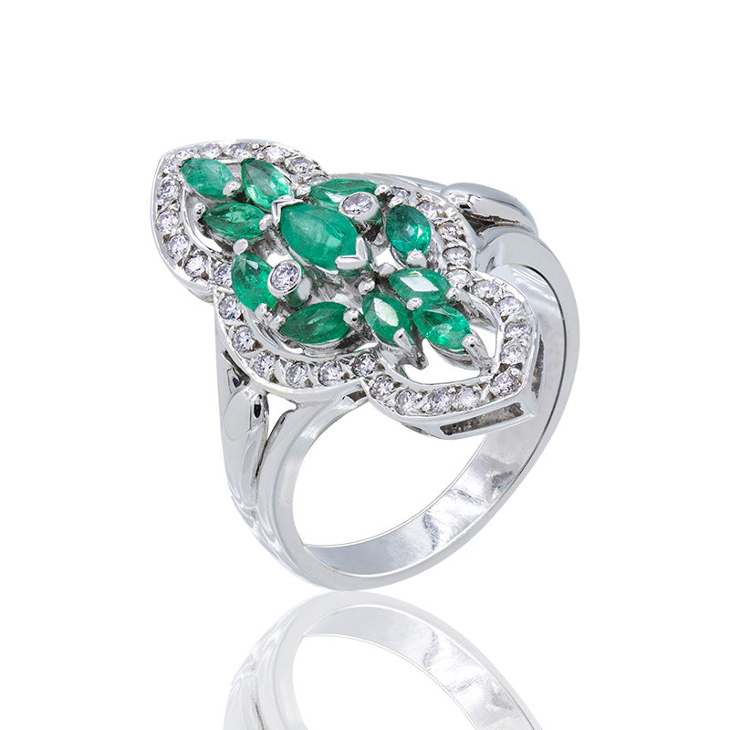 Victorian Shuttle Ring with Emerald