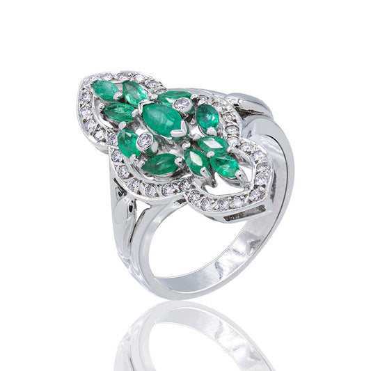 Victorian Shuttle Ring with Emerald