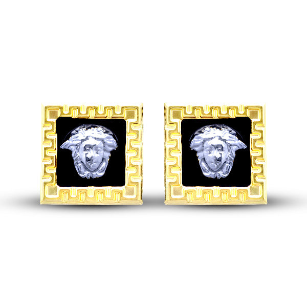 Medusa Square Enamel 18K Gold Earrings