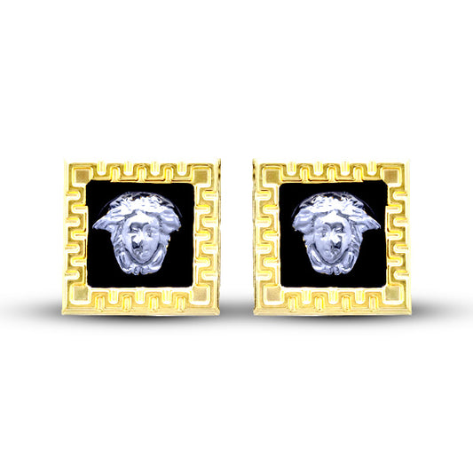 Medusa Square Enamel 18K Gold Earrings