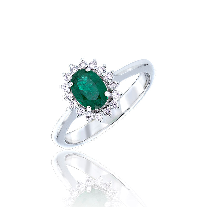 Anillo Clásico de Zafiros y Diamantes- Oro Blanco