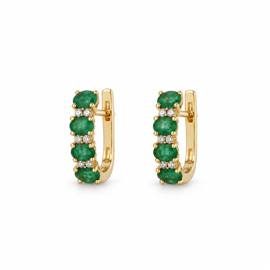 PENDIENTES DE ORO AMARILLO 18KT CON ESMERALDA Y DIAMANTES