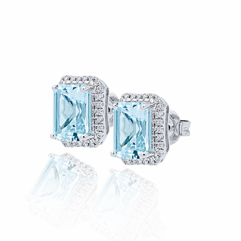 Pendientes De Aguamarina Y Diamantes Talla Mini