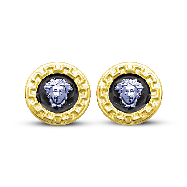 Medusa Versace Round Enamel 18K Gold Earrings