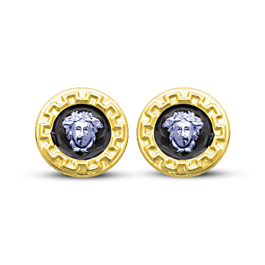 Medusa Versace Round Enamel 18K Gold Earrings