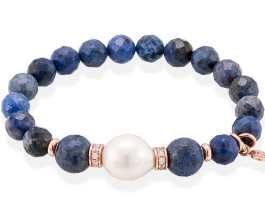 Pulsera de plata de primera ley (925) chapada en oro rosa de 18kt con circonita blanca con dumortier