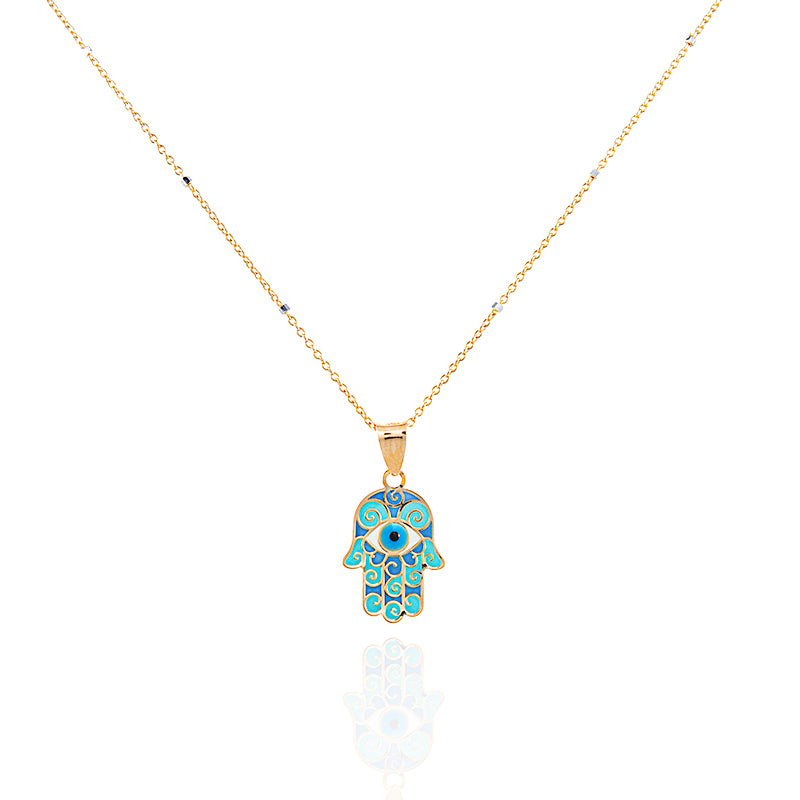 Colgante Mano de Fátima Esmalte Tonos Azules
