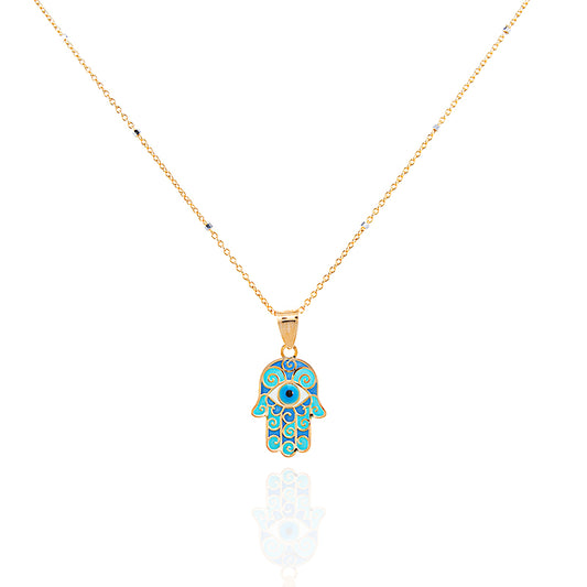 Hand of Fatima Pendant Blue Tones Enamel