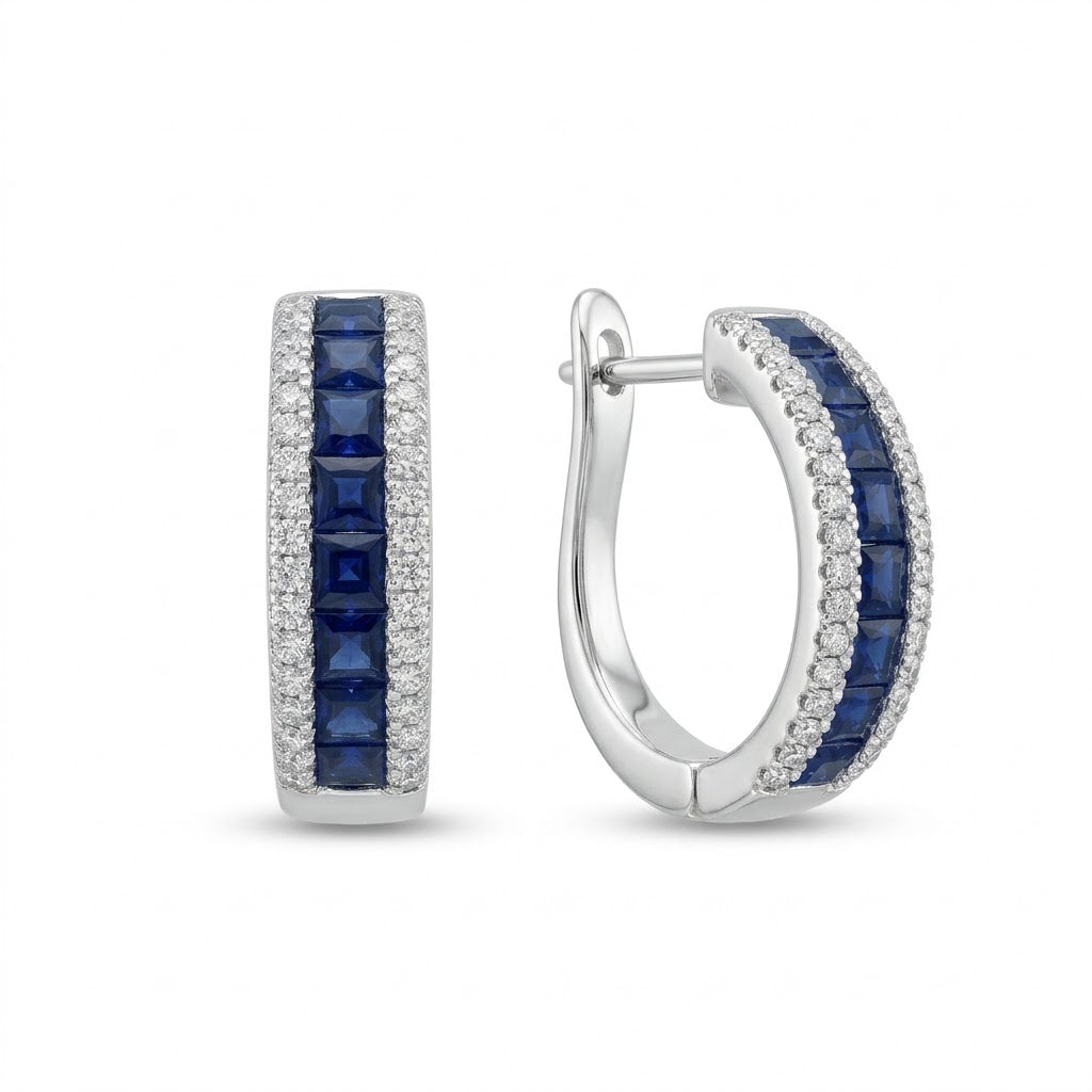 PENDIENTES ORO BLANCO 18KT CON ZAFIROS Y DIAMANTES