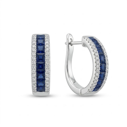 PENDIENTES ORO BLANCO 18KT CON ZAFIROS Y DIAMANTES
