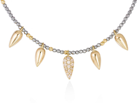 Gargantilla de plata de primera ley (925) chapada en oro amarillo de 18kt con circonita coñac y hema