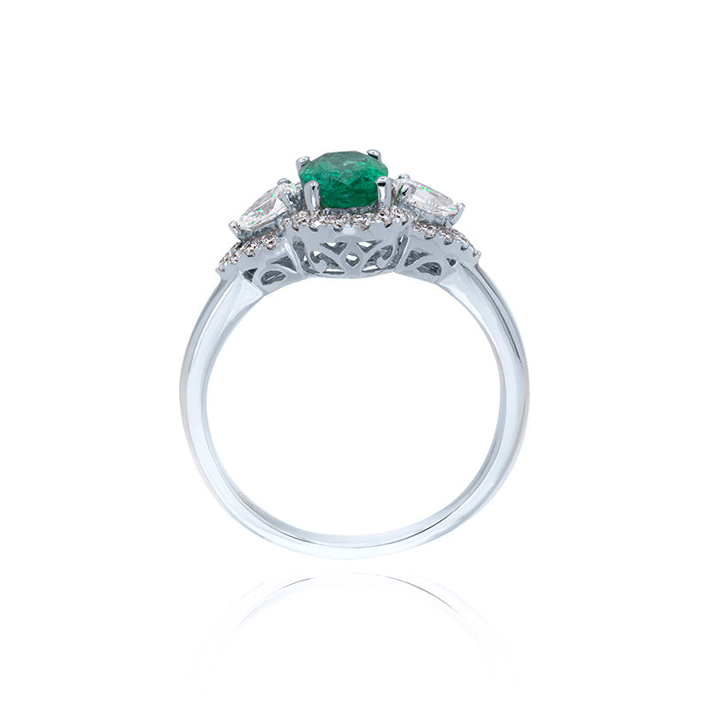 Classic Emerald Diamond Ring-18K White Gold