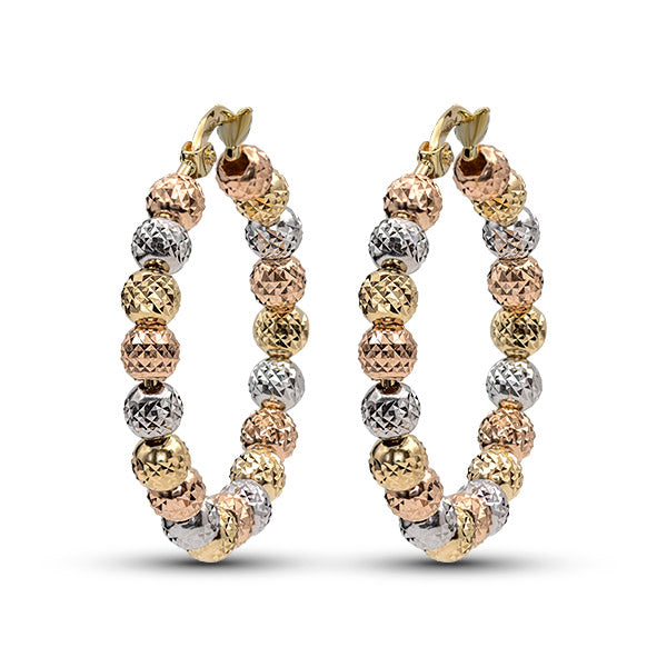 4mm Tricolor Gold Diamond Ball Creole Earring