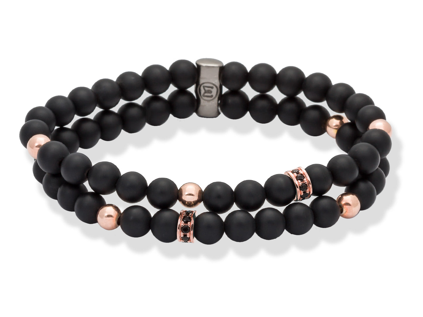 PULSERA EN PLATA CON BAÑO ORO ROSA Y ONIX